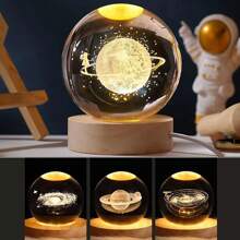 1pc Beautiful Crystal Ball Night Light, 3D Crystal Ball Night Light Warm Light Switch LED Space Decoration, Crystal Ball Sphere Decorative Light With LED Base, Galaxy Cluster'saturn Moon'solar System Milky Way, Rabbit Watching The Moon, Jellyfish, Starry Sky Walk, Four-Leaf Clover Or Unicorn Crystal Ball Desktop Lighting, Home, Bedroom Decorative Light, Bedroom Ornaments, Creative Valentine's Day, Gift, Gift For Boys And Girls