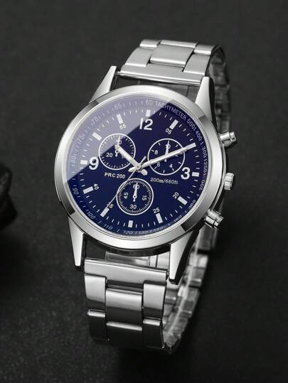 1pc Business Eye Numeric Scale Dial Classic Quartz Wrist Watch, Not Including Horloge Box view 5