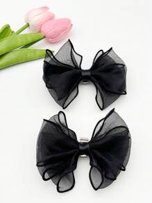 1 Pair New Detachable Lock Lace Mesh Bow Shoe Clips, Versatile Shoe Accessories - Black - View 6