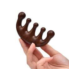 2pcs Sandalwood Massage Comb, Enhance Scalp Health Gua Sha Tool, Meridian Massage Comb With 5 Teeth, No Handle, Traditional Chinese Acupuncture Head Brush To Improve Blood Circulation