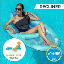 SwimWays Spring Float Recliner Chair for Swimming Pool, Inflatable Pool Floats Adult with Fast Inflation, Cup Holder & Foot Rest for Ages 15 & Up, Blue - Sillón reclinable Aqua - Ver 5