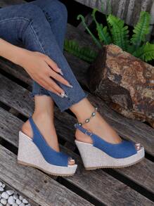 New Korean Style Summer Sexy Comfortable Open Toe Wedge Heel Waterproof Platform Increased-Height Espadrille Blue Women Sandals