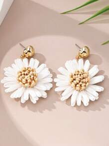 1 Pair Elegant & Romantic Raffia Flower Drop Earrings, Chic Daily And Vacation Accessory For Women
