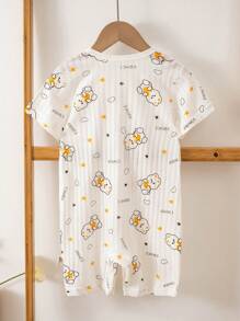 1 pieza Mono para bebé niño, estampado de oso de dibujos animados lindo, tela de jacquard, mono para recién nacido, pijama de manga corta para uso en casa, verano - Blanco - Ver 2