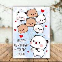 1 pieza Tarjeta de felicitación de cumpleaños adorable con sobre, de 4.7 pulgadas * 6.63 pulgadas - Diseño de animales de dibujos animados lindos, perfecta para hijo, hija, amigo, pareja, miembro de la familia - "Feliz cumpleaños a mi Dudu", tarjeta de cumpleaños