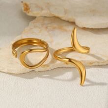 2pcs Stainless Steel Asymmetrical Open Hoop Earrings Set