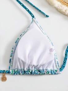 Round Pendant Classic Palm Tree Print 2pcs Vacation Triangle Sexy Bikini Set, For Summer Beach - Multicolor - View 5