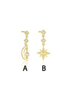 1 pieza de pendientes de tuerca con cadena de perlas, luna, estrella y borla de plata esterlina 925 de lujo, elegante y bonita para uso diario de mujeres como regalo de joyería para Ramadán