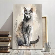 1pc Framed Canvas Poster Gray Cat Wall Art Canvas Paintings Ideal Gift For Bedroom Living Room Corridor Wall Art Wall Decor Room Decoration