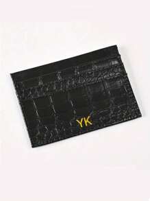 1 pieza Tarjetero de piel de imitación de cocodrilo delgado personalizado para hombre, cartera de bolsillo ultradelgada de piel de imitación de cocodrilo con iniciales personalizadas, regalo DIY