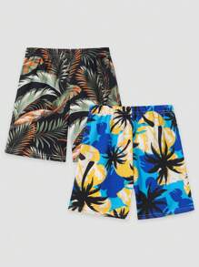 2 Stücke/set Kleine Jungen Tropical Muster Badeshorts, Sommer