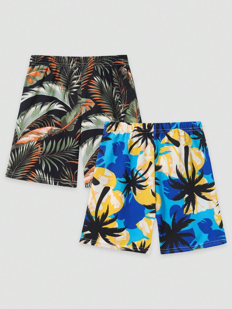 2 Stücke/set Kleine Jungen Tropical Muster Badeshorts, Sommer