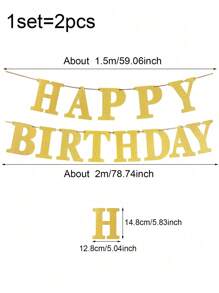 1 套（2 件）- 金属金色彩色流苏旗生日横幅，圣诞节 - 金色 - 查看 8