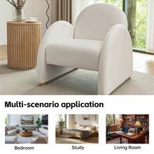 Modern Accent Chairs Set Of 2, Upholstered Boucle Arm Single Sofa, Comfy Armchair, Fluffy Reading Chair For Living Room, Bedroom, Home Office - Beige - View 6
