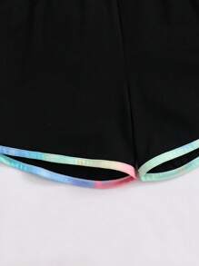 2pcs/Set Tween Girl Outdoor Sports Refreshing Casual Colorful Short Sleeve Top And Shorts - Multicolor - View 4