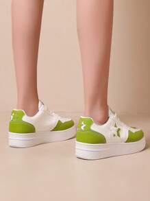 春季新款星形图案厚底女童运动鞋，系带透气软底防滑运动休闲鞋，适合青少年和青年 - 綠色 - 查看 3