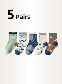 10 Pairs/5 Pairs Children Socks, Wavy Pattern Color Block Sports Socks For Boys, Moisture Wicking Mid-Calf Socks For Spring, Summer, Autumn, Sports, Girl Gifts, Boy Gifts, Mother Gifts, Father Gifts, Girls Summer Clothes, Boys Summer Clothes, Holiday Gifts - Multicolor - View 16
