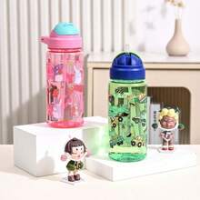 Kids Straw Cup With Big Capacity, Cute Design, Heatproof Plastic Sports Water Bottle For Summer