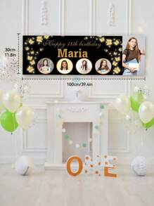 Custom Happy Birthday Banner With Photo Text Personalized Birthday Banner Black And Gold Birthday Decorations Party Supplies Customize Happy Birthday Yard Sign Backdrop - Multicolor - View 10