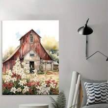 Framed Painting, 6pcs Red Barn Christmas Pictures Country Barn Prints Christmas Barn Poster Watercolor Farmhouse Wall Art Christmas Watercolor Prints Barn Landscape Paintings Red Barn Artwork Room Perfect For Room Decor High Quality Decorative Posters, Toilet Room Living Room Wall Decoration Paintings, Perfect Gifts, Canvas Paintings Suitable For Spring