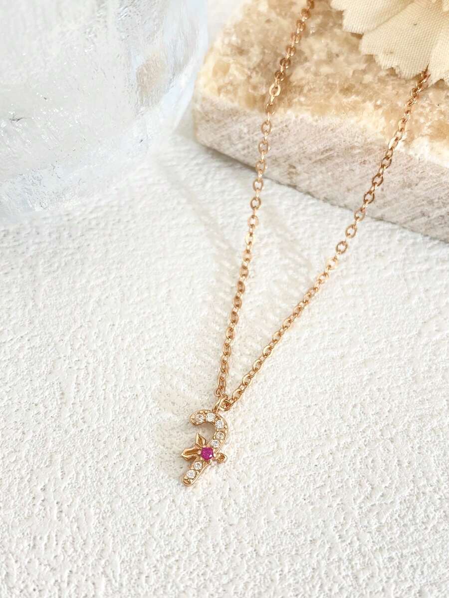 Stylever 1 件魔棒吊坠项链礼物 S925 纯银锆石女士珠宝简约项链精美珠宝礼物送给女孩冬季礼物送给舞会派对装饰 - 玫瑰金 - 查看 1