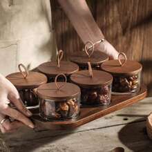 1set New Creative Glass Living Room Fruit Plate With Lid, Japanese Style Multi-Compartment Dry Fruit Tray, Household Tea Table Fruit Plate