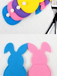 Bolsa de cuchillo y tenedor con diseño de conejo de Pascua, Juego de cubiertos con diseño de conejo, Adecuado para fiestas de Pascua, Un excelente regalo para familiares y amigos