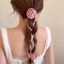 1 pieza Diadema elegante con flor de rosa para mujer, accesorio para el pelo simple y sexy trenzado, sujeta cola de caballo, encantador y grácil, para el Día de San Valentín, accesorios para el cabello, diadema turbante