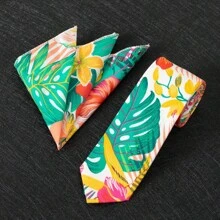 2pcs Set, Men's Floral Printed Tie, Soft Fabric Flower Pattern Tie And Pocket Square Combo, Suitable As Men's Gift For Wedding, Groom, Groomsman, Wedding Photo Shoot, Date Night, Formal Dinner - Two-piece Set - View 14