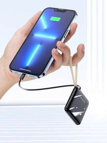 Carregador portátil integrado com 4 cabos, banco de energia de carregamento rápido de 10000 mAh, bateria externa USB C leve, carregador compacto para celular de viagem compatível com iPhone 16 15 14 13 12 Pro/Pro Max S22 S21 iPad etc.