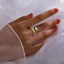 1pc 925 Silver Asymmetrical Asymmetric Matte Simple Bicolor Hip-Hop Design Adjustable Open Ring For Women - Silver - View 5