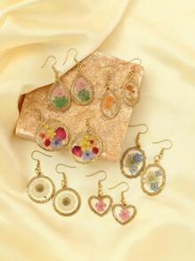 2 款精致时尚的不锈钢透明永生花耳环，干花滴管吊坠适合日常使用，节日约会礼物配件 - 彩色 - 查看 1