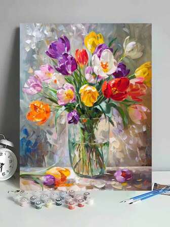 Färgglada blommönster Gör-det-själv-målning efter siffror Inramad duk, födelsedagspresent och pedagogisk leksak, ingen målarfärdighet krävs, kan vara väggkonst, lätt att avsluta Vackra konstverk