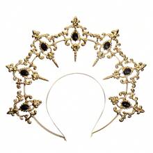 1 pieza Diadema tipo halo de aleación dorada estilo lolita, accesorio para el cabello con corona de cristales al estilo gótico glamoroso, adecuado para bodas, fiestas, sesiones de fotos, cosplay y vuelta al colegio