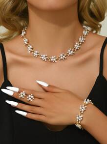 4pcs Women Wedding Party Pearl Jewelry Set