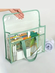 1 件透明防水 PVC 手提袋，带可扩展网眼储物袋 - 便携式办公用品、学校文件等 - 粉色、绿色、蓝色、黄色可选，文件储物袋 | 时尚储物袋 | PVC 储物袋，返校，学校用品 - 彩色 - 查看 3