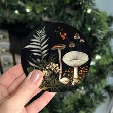 6pcs Wood Coasters With Felt Pads, 2D Mushroom Forest Art Design, Suitable For Holding Beverages, Coffee And Tea, Ideal For Home, Bar, Restaurant Decor, Christmas Gift, Table Mats And Tableware Accessories