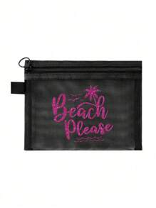 玫红色和金色闪亮字母 Maestra 网眼化妆包、口红和气垫粉扑收纳便携式化妆包、透明收纳包盥洗包旅行袋、夏威夷休闲度假风格化妆包化妆包护肤包盥洗包收纳袋、旅行必需品邮轮必需品宿舍必需品