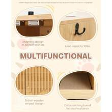 Cat Litter Box Enclosure,Stylish Hidden Litter Box Furniture, Modern Cat Litter Furniture Cabinet, Side End Table, Cat House With Scratch Pad, For Living Room, Bedroom, Entry Foyer - Natural - View 5