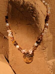 1 件复古多色串珠波西米亚贝壳项链，时尚适合海滩派对和度假 - 彩色 - 查看 7