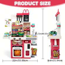 Red Kids Play Kitchen Set, Toddler Kitchen Playset With Sound & Light, Cooking Stove With Steam, Play Sink, Play Food Toy And Kitchen Accessories, Pretend Kitchen Toy For Kids Girls Boys - Red - View 3