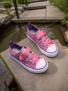 女童春秋帆布休闲平底运动鞋，儿童运动鞋 - 粉色 - 查看 2