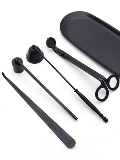 4pcs Candle Snuffer Tools Set: Candle Snuffer, Candle Wick Trimmer, Candle Snuffer Cover, Candle Snuffer Hook & Stainless Steel Tray Gifts Birthday Graduation,Wedding