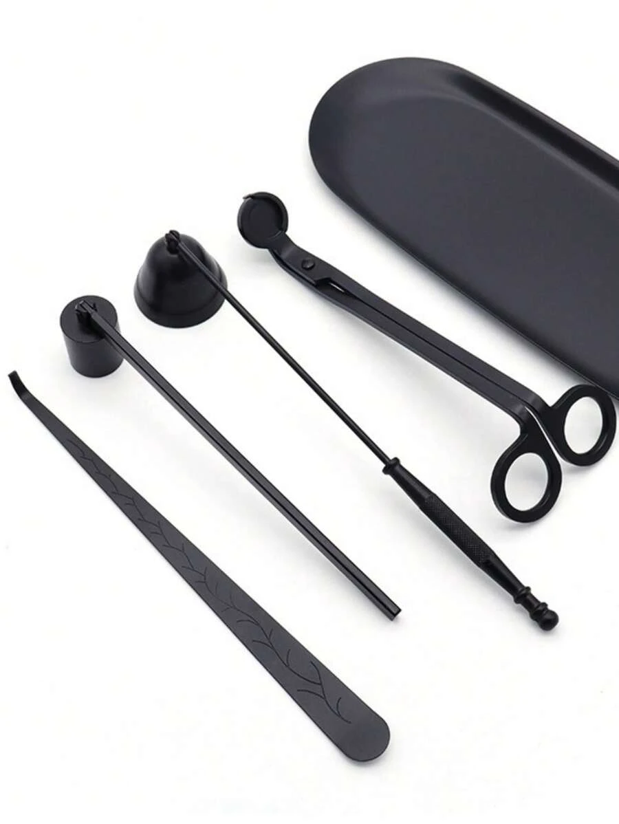 4pcs Candle Snuffer Tools Set: Candle Snuffer, Candle Wick Trimmer, Candle Snuffer Cover, Candle Snuffer Hook & Stainless Steel Tray Gifts Birthday Graduation,Wedding - Multicolor - View 1