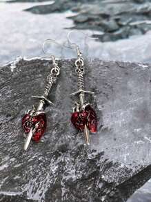6pcs Gothic Style Big Star, Skull, Heart, Sword Earrings Set For Women (Does Not Include Card)