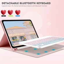 Étui de clavier compatible avec Galaxy Tab et iPad, Redmi Pad Se, avec clavier Bluetooth sans fil détachable (150 mAh) et support pour crayon