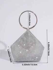 Bolso de mano con decoración de strass, de forma asimétrica para fiesta, sofisticado bolso de mano con asa redonda, bolso de maquillaje, bolso de mujer de estilo europeo y americano de moda - Plateado - Ver 4