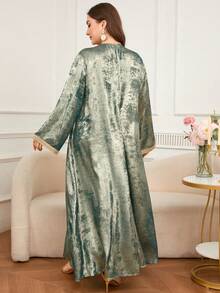 DEARCASE Plus Size Tape Bell Sleeve Metallic Dress,Modest Spring - Lake Blue - View 2
