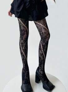 1 件镂空连裤袜女朋克尼龙紧身裤长筒袜打底裤 JK 洛丽塔袜子女渔网长袜