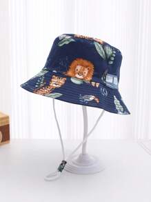 1pc Kids Cute Cartoon Lion Print Adjustable Sun Ion Casual Bucket Hat, Spring/Summer - Lion - View 13